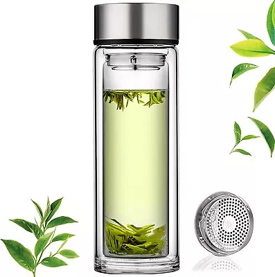 Wolong Glass Tea Infuser Bottle Double Wall Portable Tea Tumbler 460mL • $24.95