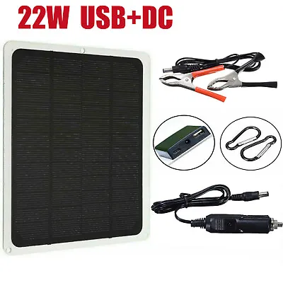 $20.49 • Buy 22W Solar Panel Kit 12V Trickle Charger Battery Charger Maintainer Boat RV Car