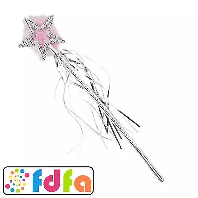 Smiffys Star Wand Silver Marabou Tinsel Prop Fairy Princess Adults Fancy Dress • £4.29