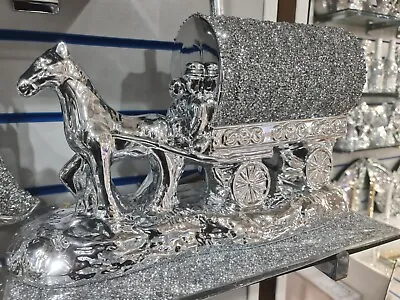 £29.99 • Buy  Bling Ornament Free Standing Silver Gypsy Caravan 1horse Crystal Diamond Crush 