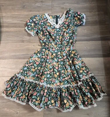 Vintage 1960s Partners Please Green Dress Floral Handmade Rockabilly Size 14 • $59.99