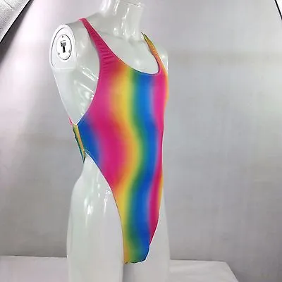 R728 Mens X Crossing Back Bodysuit Thong Leotard OnePiece Rainbow Colors Prints • £15.41