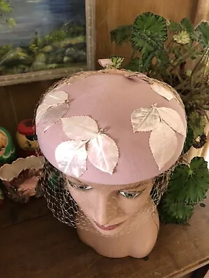 Vintage 1950’s Fine Pink Felt Millinery And Veil HAT So Sweet • $29.99