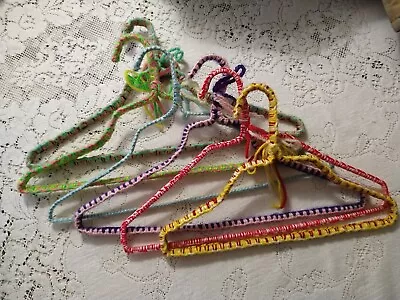 6 Vintage Crochet Handmade Clothes Metal Hangers Yarn Covered Cottagecore Granny • $17.99