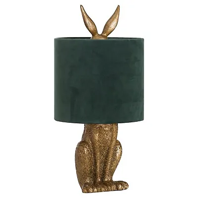 Antique Gold Hare Table Lamp With Green Velvet Shade • £74.05