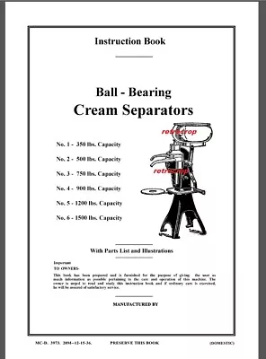 IH International McCormick-Deering Cream Separator No 1 2 3 4 5 6 Owner's Manual • $21