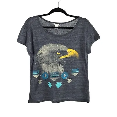 I Love H81 Women's Eagle Print Graphic Tee Short Sleeve Scoop Neck Size M Gray • $14.99