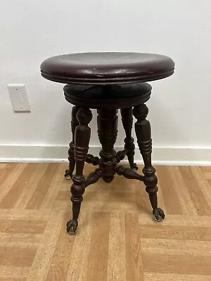 Vintage WOOD PIANO STOOL Organ Claw Foot Victorian Wooden Seat Antique Ball Feet • $139.99