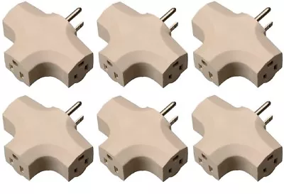 (6) ME 09902-97ME Beige Vinyl Grounded Electrical 3 Way Plug Cube Taps • $35.90