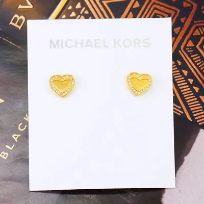 NWT Michael Kors Pave Heart Logo Stud Earrings MKJ3965 Gold Plated • $36.99