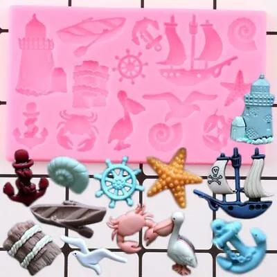 $21.56 • Buy Ocean Anchor Bird Silicone Mold Cupcake Topper Art Mould DIY Cake Decor Tool 1PC