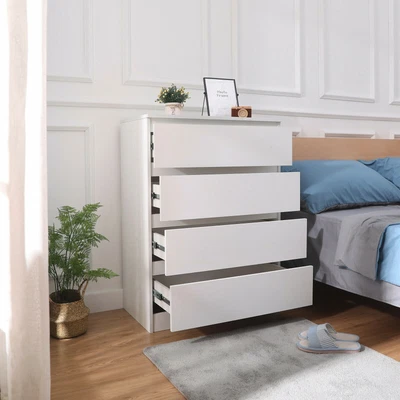 $129 • Buy White Dresser For Bedroom Chest Of 4 Drawers Wood Storage Cabinet Bedside Table
