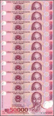 10 X 50000 Vnd 500000 Vietnamese Currency Dong Banknotes Polymer P-121 UNC • $35