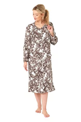 Lady Olga Zip Front Soft Fleece Animal Print Long Ladies Dressing Gown Robe • £24.99