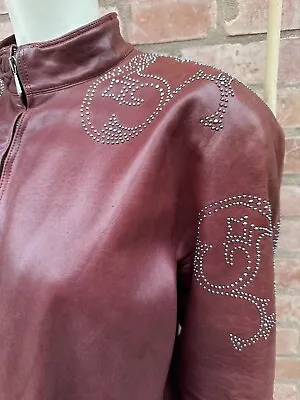 GIANNI VERSACE Rare Leather Burgundy Red Studded Jacket Vintage 1980s Size IT 42 • $3920