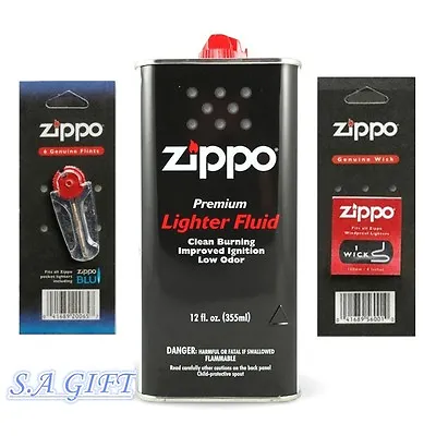 Zippo 12oz Fuel Fluid And 1 Flint & 1 Wick Value Pack Combo • $13.95