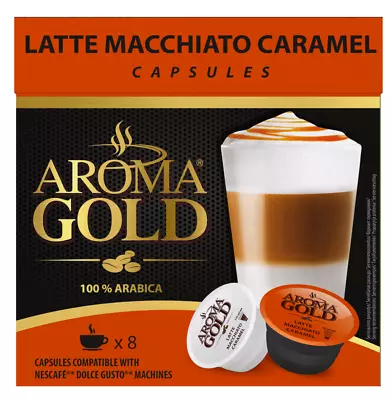 AROMA GOLD MACCHIATO CARAMEL Flavor Coffee Capsules Box For Dolce Gusto Machines • $29.69