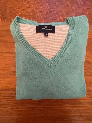 Men's Cotton V Neck Sweater By M&S  Small Green Pullover • £7.85