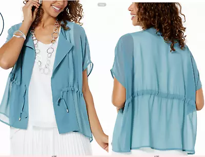 NEW MARLA  WYNNE WynneLayers Chiffon Sleeveless Topper JACKET BLUE PLUS SZ 3X • $36