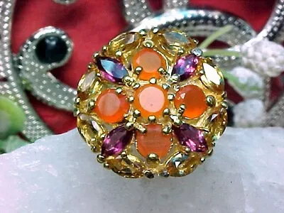 NATURAL 5 MEXICAN FIRE OPALS RING AAA 4mm & CITRINE & RHODOLITE  925 SS SZ 5.5 • $39.99