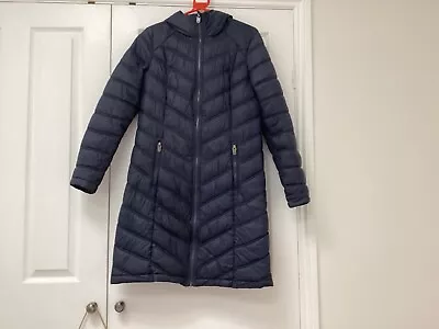 FAT FACE Lightweight Quilted Coat Navy With Hood Size 12 (Worn Once) • £25