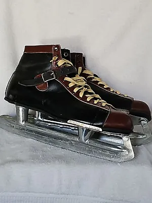 Vintage Brooks Men's Brown Leather Lace Up Ice Figure Hockey Skates Size  11.1/2 • $15.99
