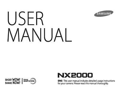 Samsung Nx2000 Printed Instruction Manual User Guide Handbook  208 Pages • £14.99