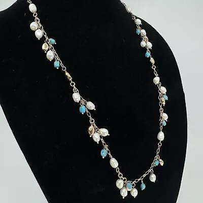 QVC Honora Bronze Cultured Pearl Bead & Genuine Turquoise Necklace Boho 30” • £77.13