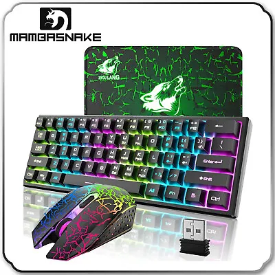 $17.49 • Buy 60% Wireless Gaming Keyboard And Rainbow LED Backlight RGB Mute Mice Combo