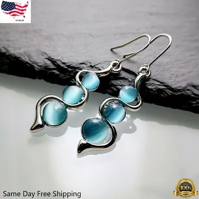 925 Silver Plated Drop Dangle Earrings Ear Hook Moonstone Gift A Pair Simulated • $3.99