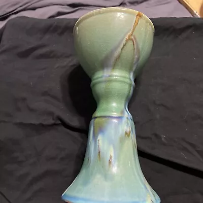 Mission Style Drip Peacock Glaze Blue And Turquoise Candle Stick Holder • $18