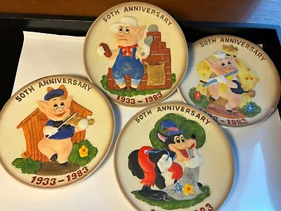 Vintage 50th Anniversary 4 Dishes Disney The Three Little Pigs 4.5  With Hanger • $19