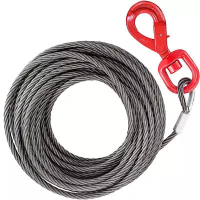 Wire Rope Winch Cable 3/8 Inch 100Ft 4400Lbs Fiber Core Self Locking Swivel Hook • $53.71
