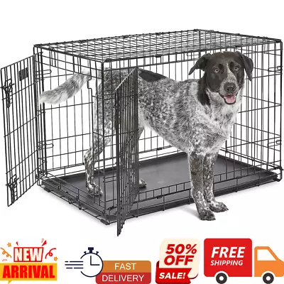 36  Folding Pet Cage Dog Crate Kennel Metal 2-Door With Tray Black • $61.40