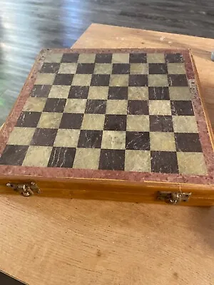 Unique Stone 8x8 Inch Hand Carved Chess Set Game Portable Board Storage Travel • $40