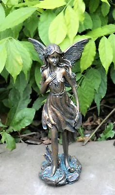 Garden Bronze Effect Fairy Solid Stone Resin Sculpture Indoor Outdoor Figurine • £12.95