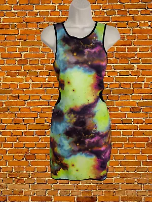 Womens River Island Size Uk 14 Neon Galaxy Sleeveless Fitted Tank Dress Bodycon • £14.99