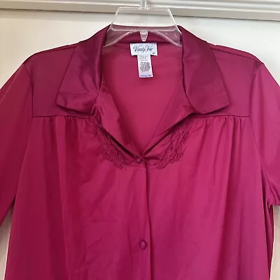 Vintage Vanity Fair Silky Red Long House Robe House Dress Pocket Buttons Up Sz M • $19