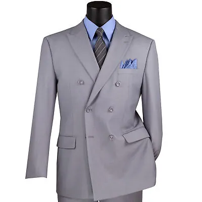 VINCI Men's Light Gray Double-Breasted Suit W/ Adjustable Waist Reg-Fit - NEW • $115