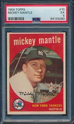 1959 Topps Baseball #10 Mickey Mantle Psa 5 Ex Hof Yankees • $1177.77