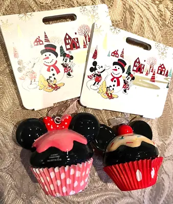 TWO Disney Food Rare Sketchbook Ornaments 2019 Minnie & Mickey Ears Cupcake NWT! • $95