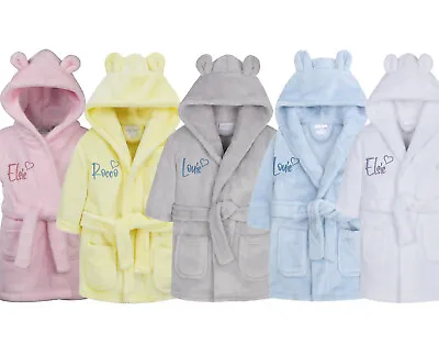 Personalised Embroided Baby Girls Boys Super Soft Dressing Gown Robe Bear Ears • £15.99