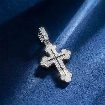 Men's 1.30 Ct Round Cut Natural Moissanite Cross Pendant In 925 Sterling Silver • $97.49