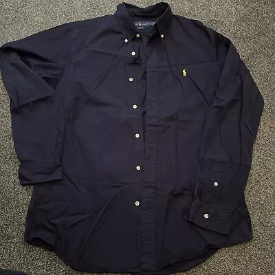 Ralph Lauren Polo Navy Blue Long Sleeve Shirt Size Large Classic Fit • £19.99