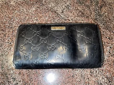 Women’s Gucci Guccissima GG Monogrammed Long Wallet Card Holder Black Fair Cond • $24.99
