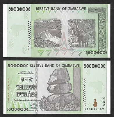 Zimbabwe 50 Trillion Dollar Genuine Authentic Banknote About Uncirculated AUNC • £34.99