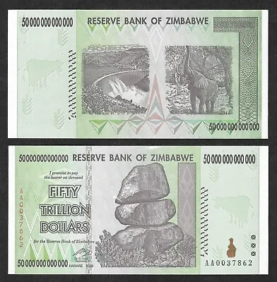 Zimbabwe 50 Trillion Dollar Genuine Authentic Banknote Mint Uncirculated UNC • £49.99