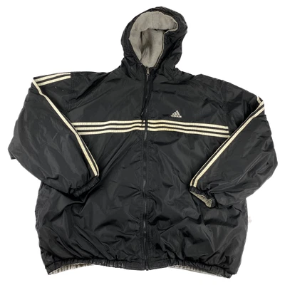 $44.99 • Buy Vintage Adidas Mens Hooded Jacket Black White Reversible Grey Full Zip Size XXL