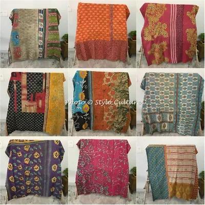 £23.93 • Buy Vintage Kantha Quilt Throw Indian Handmade Bedspread Cotton Blanket Ralli Gudari