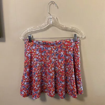 FOREVER 21 Floral Mini Circle Skirt Small Red Blue Yellow Elastic Waist 90s Y2K • $5.50